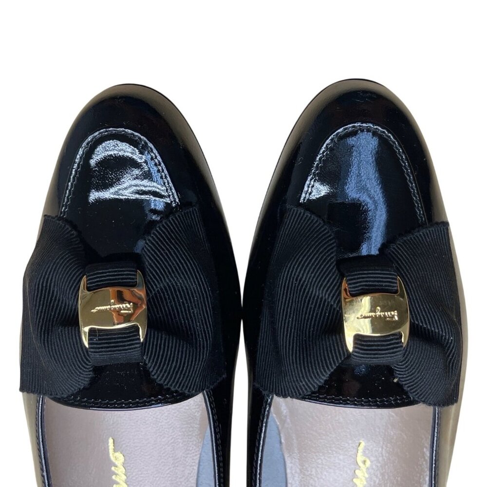 Salvatore Ferragamo Vara Bow Loafers Black Patent Leather - Size 6.5 2A (Narrow) - Picture 6 of 8